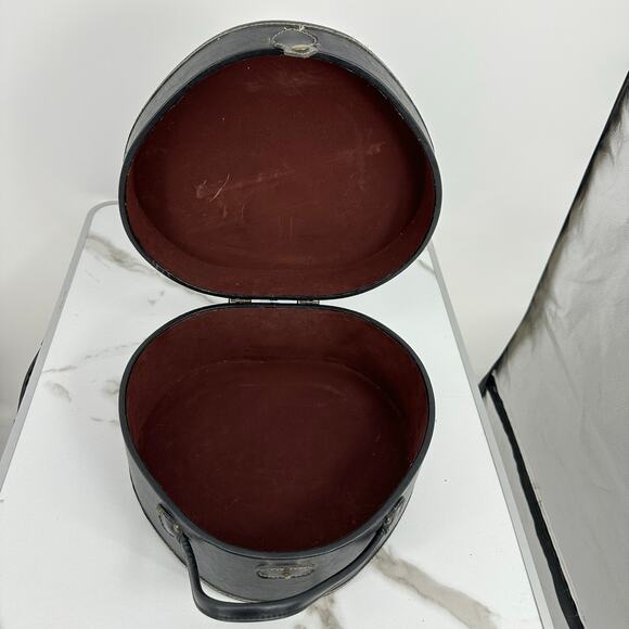 Vintage Paris Poodle Eiffel Tower Black Leather Embroider Hatbox Large Purse Bag - Picture 5 of 8